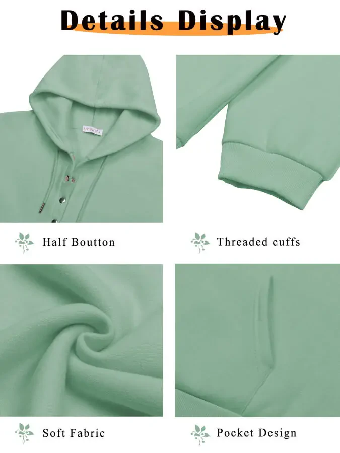 MOSHU Women's Half Button Hooded Sweatshirt with Pocket - 6