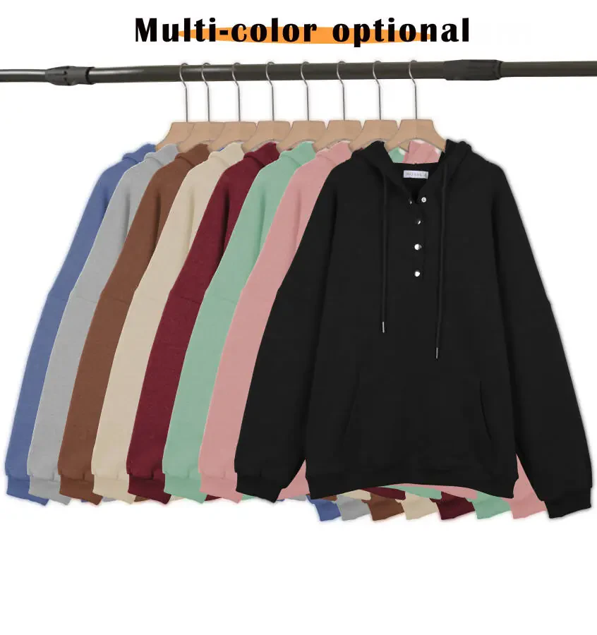 MOSHU Women's Half Button Hooded Sweatshirt with Pocket - 7