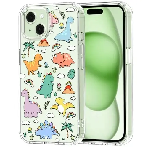 MOSNOVO Case for iPhone 15, [Buffertech 6.6ft Military-Grade Drop Protection] [Anti Peel Off Tech] Clear TPU Bumper Phone Case Cover Design - Dinosaur Land - 1