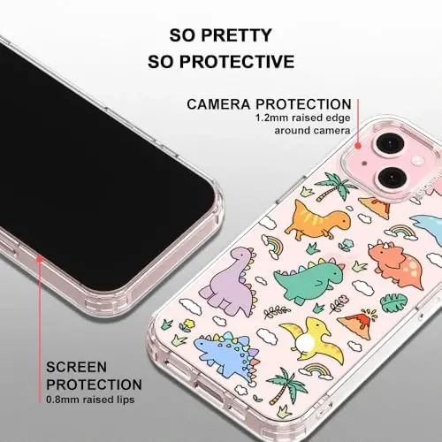 MOSNOVO Case for iPhone 15, [Buffertech 6.6ft Military-Grade Drop Protection] [Anti Peel Off Tech] Clear TPU Bumper Phone Case Cover Design - Dinosaur Land - 4
