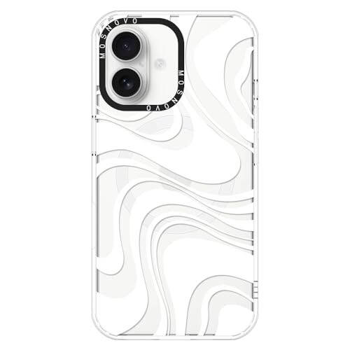 MOSNOVO Case for iPhone 16, [Compatible with Magsafe] [Buffertech 6.6ft Military-Grade Drop Protection] [Anti Peel Off Tech] Clear Phone Case Design - White Swirl - 1