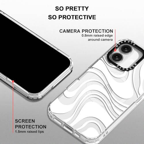 MOSNOVO Case for iPhone 16, [Compatible with Magsafe] [Buffertech 6.6ft Military-Grade Drop Protection] [Anti Peel Off Tech] Clear Phone Case Design - White Swirl - 4