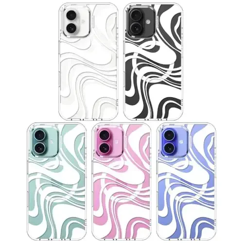 MOSNOVO Case for iPhone 16, [Compatible with Magsafe] [Buffertech 6.6ft Military-Grade Drop Protection] [Anti Peel Off Tech] Clear Phone Case Design - White Swirl - 3