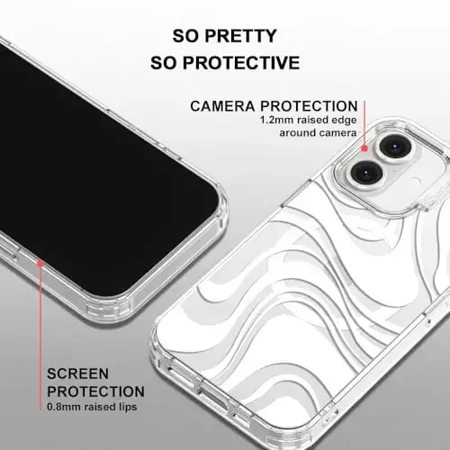 MOSNOVO Case for iPhone 16, [Compatible with Magsafe] [Buffertech 6.6ft Military-Grade Drop Protection] [Anti Peel Off Tech] Clear Phone Case Design - White Swirl - 4