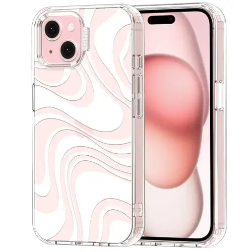 MOSNOVO iPhone 15 учун қоп, [Buffertech 6.6ft ҳарбий даражасида тушишдан ҳимоя қилувчи] [Ўзи очилмайдиган технология] Шаффоф TPU бампер телефон қопламаси, қоплама дизайни - White Swirl - Modazone (1)