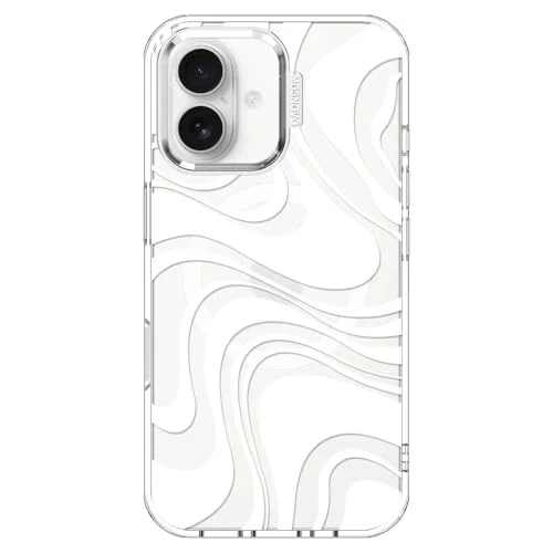 MOSNOVO Case for iPhone 16, [Compatible with Magsafe] [Buffertech 6.6ft Military-Grade Drop Protection] [Anti Peel Off Tech] Clear Phone Case Design - White Swirl - MOSNOVO