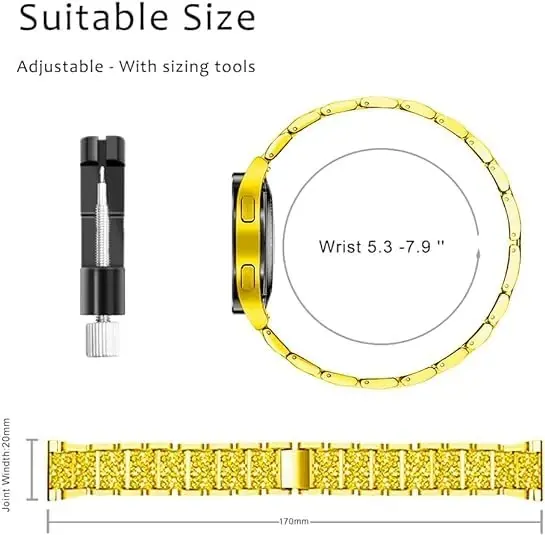 Mosonio Band ONLY Compatible with Samsung Galaxy Watch 7 40mm / 44mm, 20mm Bling Metal Galaxy Watch 7 Band with Bling Protective Cover Case for Women, Bling galaxy watch 7 Replacement Strap for Daily wear (Color & Size Optional） - 5