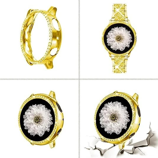 Mosonio Compatible with Samsung Galaxy Watch 8/7/6 Bands 40mm/44mm, 20mm Bling Metal Bands with Bling Protective Cover Case for Women, Shiny Watch Replacement Strap for Daily Wear - 1