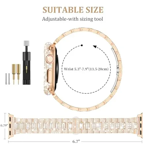 Mosonio Bling Apple Watch Band Ayollar 40/44/41/45/42/46mm bilan mos keladi, Shiny Metal Case, To'liq Sparking Luxury Diamond Bands va Cover Set, iWatch SE Series 11/10/9/8/7/6/5/4 uchun jozibali to'y tasmasi - 3
