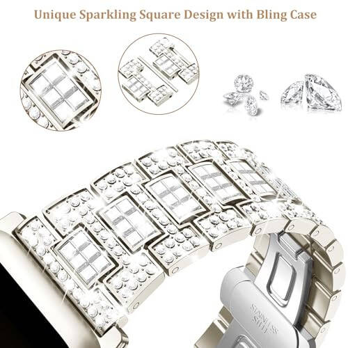 Mosonio Bling Apple Watch Band Kadınlar 40mm 44mm 41mm 45mm ile Uyumlu Parlak Metal Kasa, Tam Parıltılı Lüks Elmas Bantlar ve Kılıf Seti, iWatch SE Serisi 9/8/7/6/5/4 için Sevimli Büyüleyici Kayış - 5