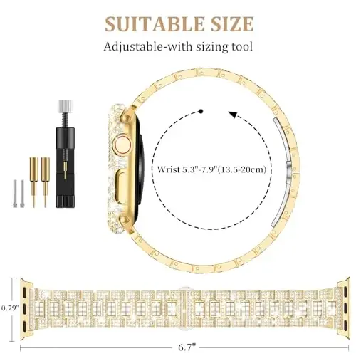 Mosonio Sparking Bling Bands for Apple Watch Women with Shiny Metal Case | Charming Wedding Bands and Cover Set for iwatch Series 11/10/9/8/7/SE/6/5/4- 40mm 41mm 44mm 45mm 46mm Women - 3