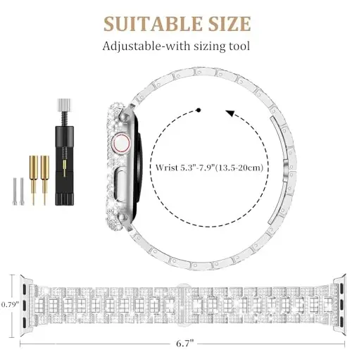 Mosonio Sparking Bling Bands for Apple Watch Women with Shiny Metal Case | Charming Wedding Bands and Cover Set for iwatch Series 11/10/9/8/7/SE/6/5/4- 40mm 41mm 44mm 45mm 46mm Women - 3
