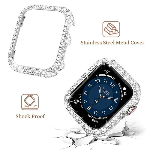 Mosonio Sparking Bling Bands for Apple Watch Women with Shiny Metal Case | Charming Wedding Bands and Cover Set for iwatch Series 11/10/9/8/7/SE/6/5/4- 40mm 41mm 44mm 45mm 46mm Women - 4