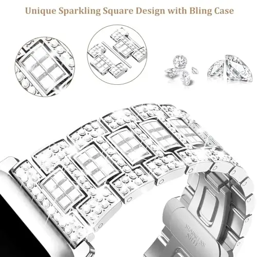 Mosonio Sparking Bling Bands for Apple Watch Women with Shiny Metal Case | Charming Wedding Bands and Cover Set for iwatch Series 11/10/9/8/7/SE/6/5/4- 40mm 41mm 44mm 45mm 46mm Women - 5