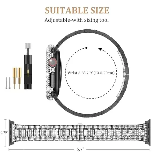 Mosonio Compatible with Bling Apple Watch Band Women 40/44/41/45/42/46mm with Shiny Metal Case, Full Sparking Luxury Diamond Bands and Cover Set, Charming Wedding Strap for iWatch SE Series 11/10/9/8/7/6/5/4 - 3