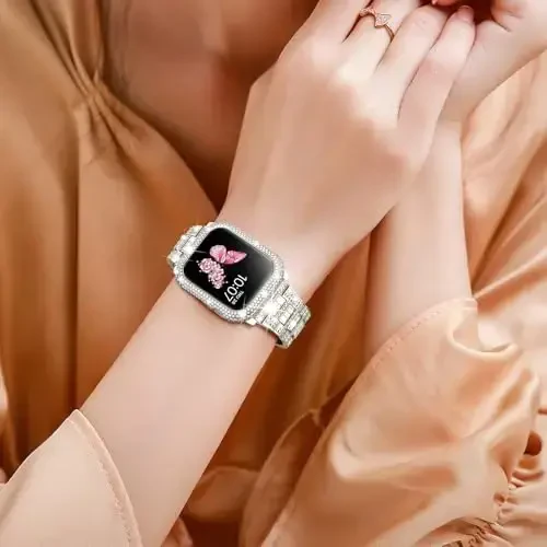 Mosonio Compatible with Bling Apple Watch Band Women 40/44/41/45/42/46mm with Shiny Metal Case, Full Sparking Luxury Diamond Bands and Cover Set, Charming Wedding Strap for iWatch SE Series 11/10/9/8/7/6/5/4 - 7