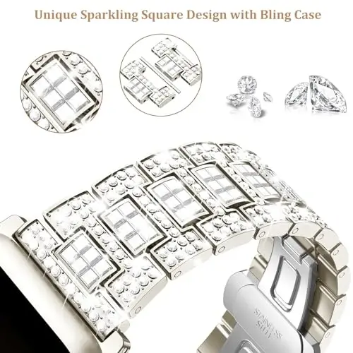 Mosonio Sparking Bling Bands for Apple Watch Women with Shiny Metal Case | Charming Wedding Bands and Cover Set for iwatch Series 11/10/9/8/7/SE/6/5/4- 40mm 41mm 44mm 45mm 46mm Women - 5