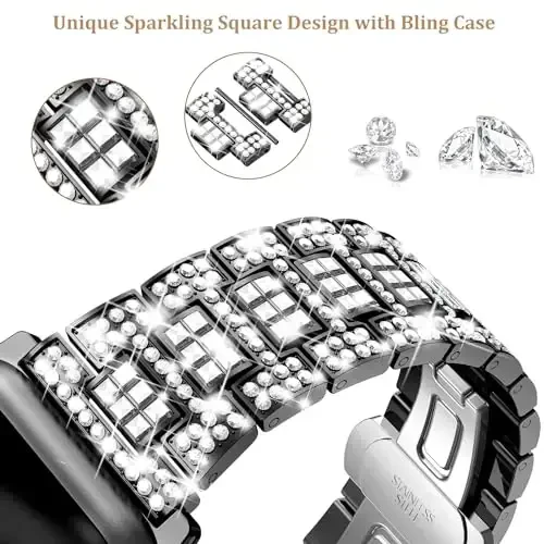 Mosonio Compatible with Bling Apple Watch Band Women 40/44/41/45/42/46mm with Shiny Metal Case, Full Sparking Luxury Diamond Bands and Cover Set, Charming Wedding Strap for iWatch SE Series 11/10/9/8/7/6/5/4 - 5