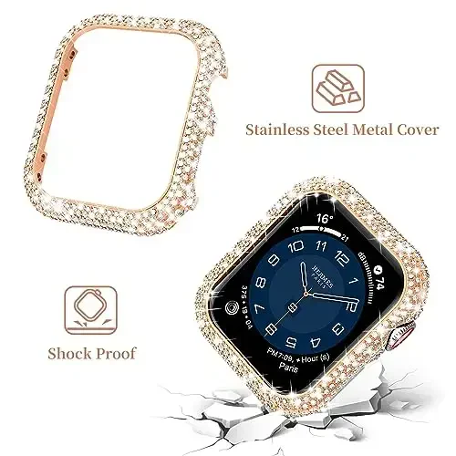 Mosonio Compatible with Bling Apple Watch Band Women 40/44/41/45/42/46mm with Shiny Metal Case, Full Sparking Luxury Diamond Bands and Cover Set, Charming Wedding Strap for iWatch SE Series 11/10/9/8/7/6/5/4 - 4
