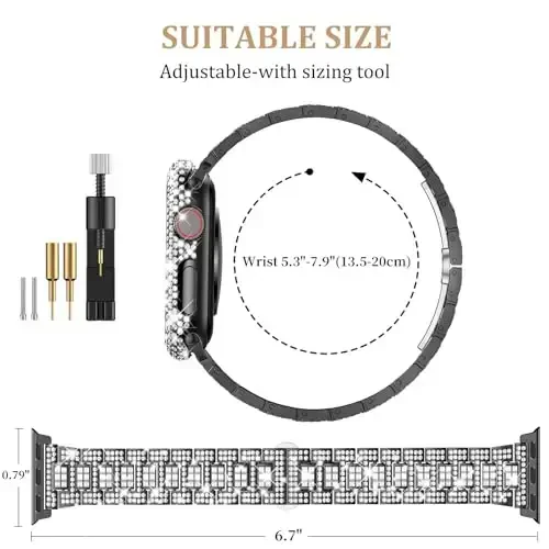 Mosonio Compatible with Bling Apple Watch Band Women 40/44/41/45/42/46mm with Shiny Metal Case, Full Sparking Luxury Diamond Bands and Cover Set, Cute Charming Strap for iWatch SE Series 10/9/8/7/6/5/4 - 3