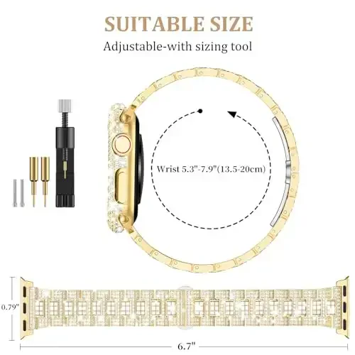 Mosonio Compatible with Bling Apple Watch Band Women 40/44/41/45/42/46mm with Shiny Metal Case, Full Sparking Luxury Diamond Bands and Cover Set, Cute Charming Strap for iWatch SE Series 10/9/8/7/6/5/4 - 3