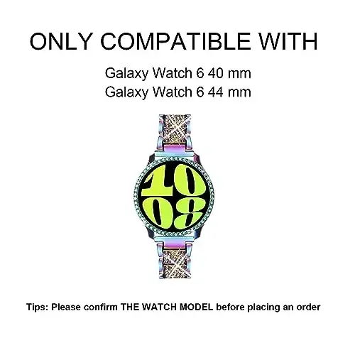 Mosonio Compatible with Samsung Galaxy Watch 7/6 Bands 40mm/44mm, 20mm Bling Metal Bands with Bling Protective Cover Case for Women, Shiny Watch Replacement Strap for Daily Wear - MODAZONE (1)