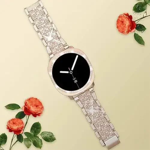Mosonio Compatible with Samsung Galaxy Watch 7/6 Bands 40mm/44mm, 20mm Bling Metal Bands with Bling Protective Cover Case for Women, Shiny Watch Replacement Strap for Daily Wear - 3