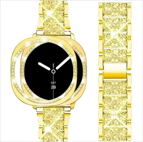 Mosonio Compatible with Samsung Galaxy Watch 7/6 Bands 40mm/44mm, 20mm Bling Metal Bands with Bling Protective Cover Case for Women, Shiny Watch Replacement Strap for Daily Wear 