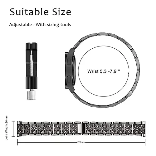 Mosonio Compatible with Samsung Galaxy Watch 8/7/6 Bands 40mm/44mm, 20mm Bling Metal Bands with Bling Protective Cover Case for Women, Shiny Watch Replacement Strap for Daily Wear - 4