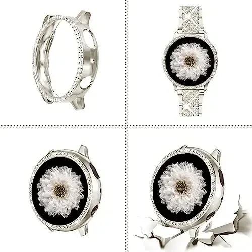 Mosonio Compatible with Samsung Galaxy Watch 8/7/6 Bands 40mm/44mm, 20mm Bling Metal Bands with Bling Protective Cover Case for Women, Shiny Watch Replacement Strap for Daily Wear - 4