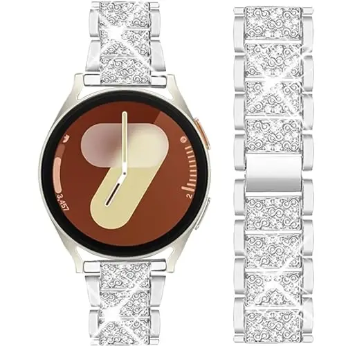 Mosonio Compatible with Samsung Galaxy Watch 8/7/6 Bands 40mm/44mm, 20mm Bling Metal Bands with Bling Protective Cover Case for Women, Shiny Watch Replacement Strap for Daily Wear - 4