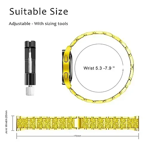 Mosonio Compatible with Samsung Galaxy Watch 8/7/6 Bands 40mm/44mm, 20mm Bling Metal Bands with Bling Protective Cover Case for Women, Shiny Watch Replacement Strap for Daily Wear - 3