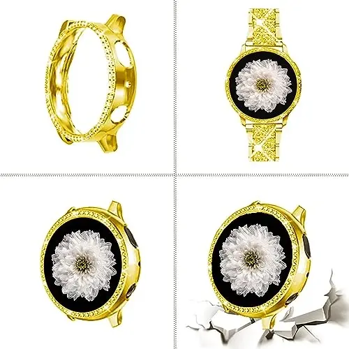 Mosonio Compatible with Samsung Galaxy Watch 8/7/6 Bands 40mm/44mm, 20mm Bling Metal Bands with Bling Protective Cover Case for Women, Shiny Watch Replacement Strap for Daily Wear - 2