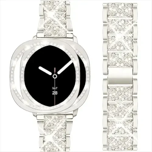 Mosonio Compatible with Samsung Galaxy Watch 8/7/6 Bands 40mm/44mm, 20mm Bling Metal Bands with Bling Protective Cover Case for Women, Shiny Watch Replacement Strap for Daily Wear - MOSONIO