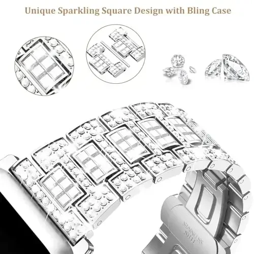Mosonio Compatible with Bling Apple Watch Band Women 40/44/41/45/42/46mm with Shiny Metal Case, Full Sparking Luxury Diamond Bands and Cover Set, Charming Wedding Strap for iWatch SE Series 11/10/9/8/7/6/5/4 - 5