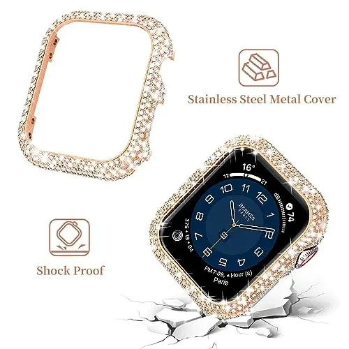Mosonio Sparking Bling Bands for Apple Watch Women with Shiny Metal Case | Charming Wedding Bands and Cover Set for iwatch Series 11/10/9/8/7/SE/6/5/4- 40mm 41mm 44mm 45mm 46mm Women - 4