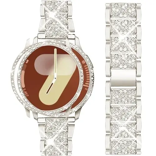 Mosonio Samsung Galaxy Watch 7/6 40mm/44mm bilan mos keladi, 20mm Bling Metal Bands ayollar uchun Bling himoya qopqog'i bilan, kundalik kiyim uchun yorqin soat almashtirish tasmasi - 1