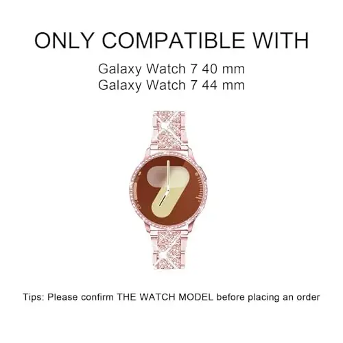 Mosonio Samsung Galaxy Watch 7/6 40mm/44mm bilan mos keladi, 20mm Bling Metal tasmalar ayollar uchun Bling himoya qopqog'i bilan, kundalik kiyim uchun yorqin soat almashtirish tasmasi - 2