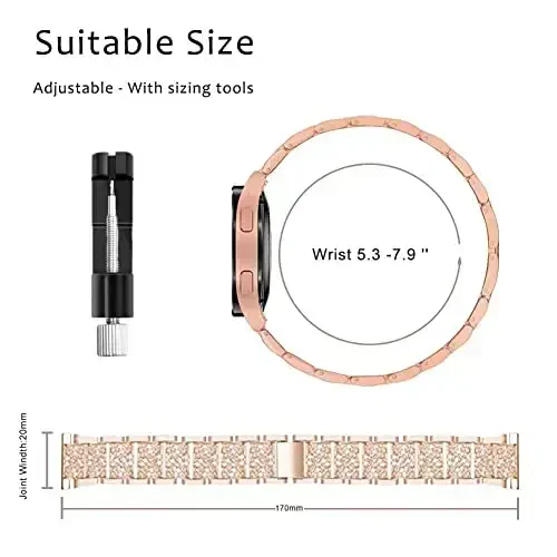 Mosonio Samsung Galaxy Watch 7/6 40mm/44mm bilan mos keladi, 20mm Bling Metal tasmalar ayollar uchun Bling himoya qopqog'i bilan, kundalik kiyim uchun yorqin soat almashtirish tasmasi - 4