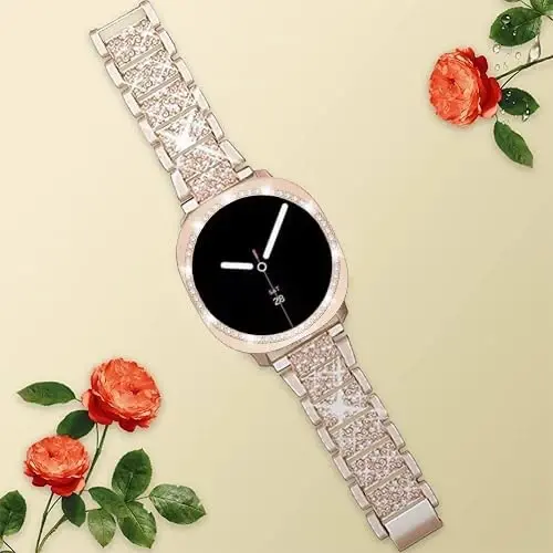 Mosonio Samsung Galaxy Watch 7/6 40mm/44mm bilan mos keladi, 20mm Bling Metal tasmalar ayollar uchun Bling himoya qopqog'i bilan, kundalik kiyim uchun yorqin soat almashtirish tasmasi - 3