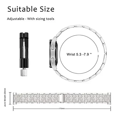 Mosonio Samsung Galaxy Watch 7/6 40mm/44mm bilan mos keladi, 20mm Bling metall bilaguzuklar ayollar uchun himoya qopqog'i bilan, kundalik kiyim uchun yorqin soat almashtirish tasmasi - 3