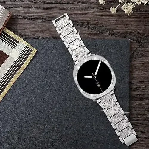 Mosonio Samsung Galaxy Watch 7/6 40mm/44mm bilan mos keladi, 20mm Bling metall bilaguzuklar ayollar uchun himoya qopqog'i bilan, kundalik kiyim uchun yorqin soat almashtirish tasmasi - 4