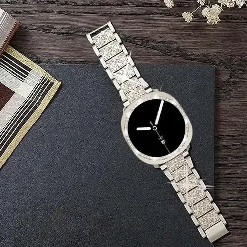 Mosonio Samsung Galaxy Watch 7/6 40mm/44mm bilan mos keladi, 20mm Bling metall bilakuzuklar ayollar uchun Bling himoya qopqog'i bilan, kundalik kiyim uchun yorqin soat almashtirish tasmasi - 3