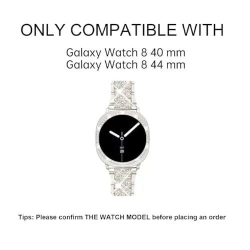 Mosonio Samsung Galaxy Watch 7/6 40mm/44mm bilan mos keladi, 20mm Bling metall bilakuzuklar ayollar uchun Bling himoya qopqog'i bilan, kundalik kiyim uchun yorqin soat almashtirish tasmasi - 2
