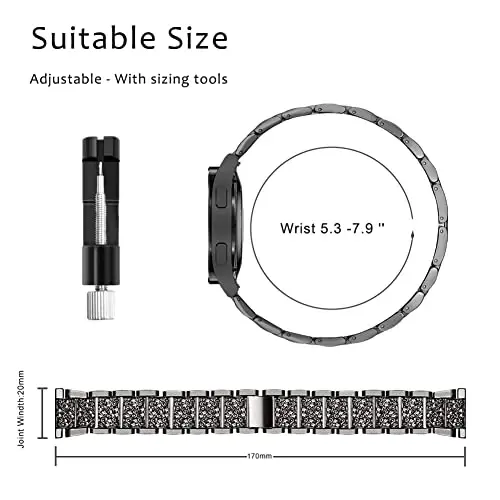 Mosonio Compatible with Samsung Galaxy Watch 8/7/6 Bands 40mm/44mm, 20mm Bling Metal Bands with Bling Protective Cover Case for Women, Shiny Watch Replacement Strap for Daily Wear - 4