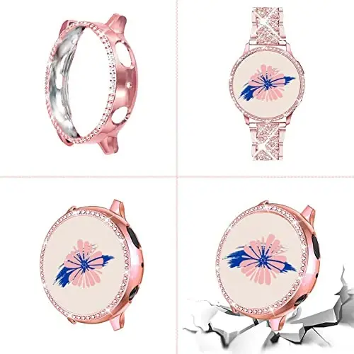 Mosonio Compatible with Samsung Galaxy Watch 7/6 Bands 40mm/44mm, 20mm Bling Metal Bands with Bling Protective Cover Case for Women, Shiny Watch Replacement Strap for Daily Wear - 3