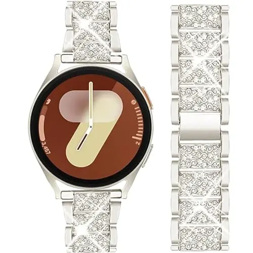 Mosonio Compatible with Samsung Galaxy Watch 7 6 5 Band 44mm, 20mm Bling Jewelry Metal Band for Women for Galaxy Watch（Starlight,44 mm） - 1