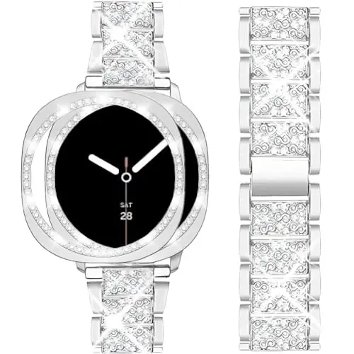 Mosonio Compatible with Samsung Galaxy Watch 7/6 Bands 40mm/44mm, 20mm Bling Metal Bands with Bling Protective Cover Case for Women, Shiny Watch Replacement Strap for Daily Wear - 1