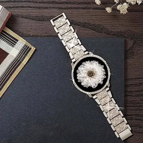 Mosonio Samsung Galaxy Watch 7/6 40mm/44mm ile Uyumlu Kordonlar, 20mm Parlak Metal Kordonlar, Kadınlar için Parlak Koruyucu Kılıf, Günlük Kullanım için Işıltılı Saat Kayışı - 3