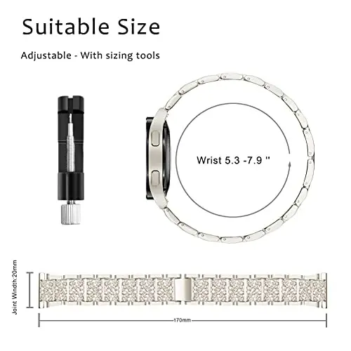 Mosonio Samsung Galaxy Watch 7/6 40mm/44mm ile Uyumlu Kordonlar, 20mm Parlak Metal Kordonlar, Kadınlar için Parlak Koruyucu Kılıf, Günlük Kullanım için Işıltılı Saat Kayışı - 6